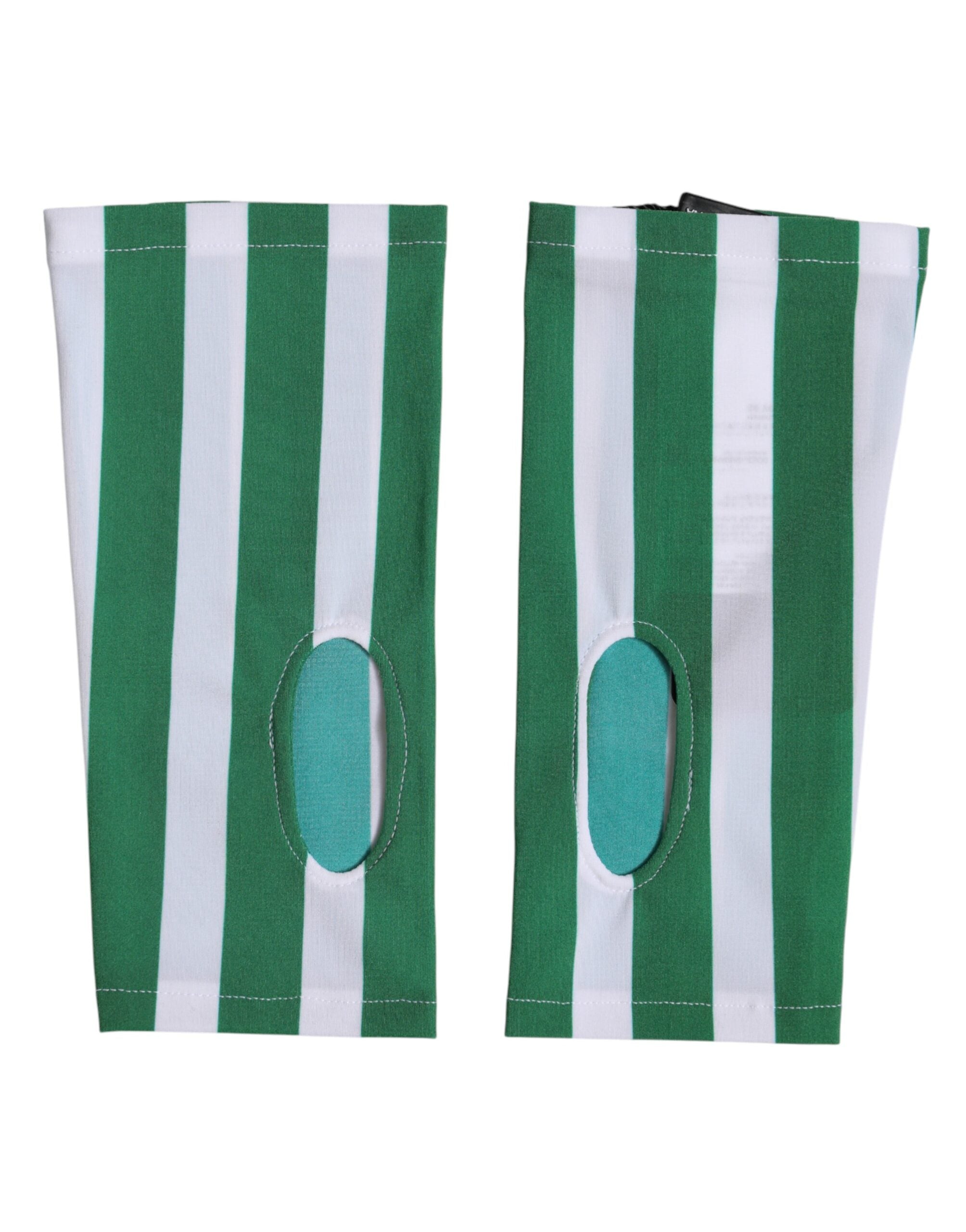 Green White Nylon Fingerless Wrist Length Gloves