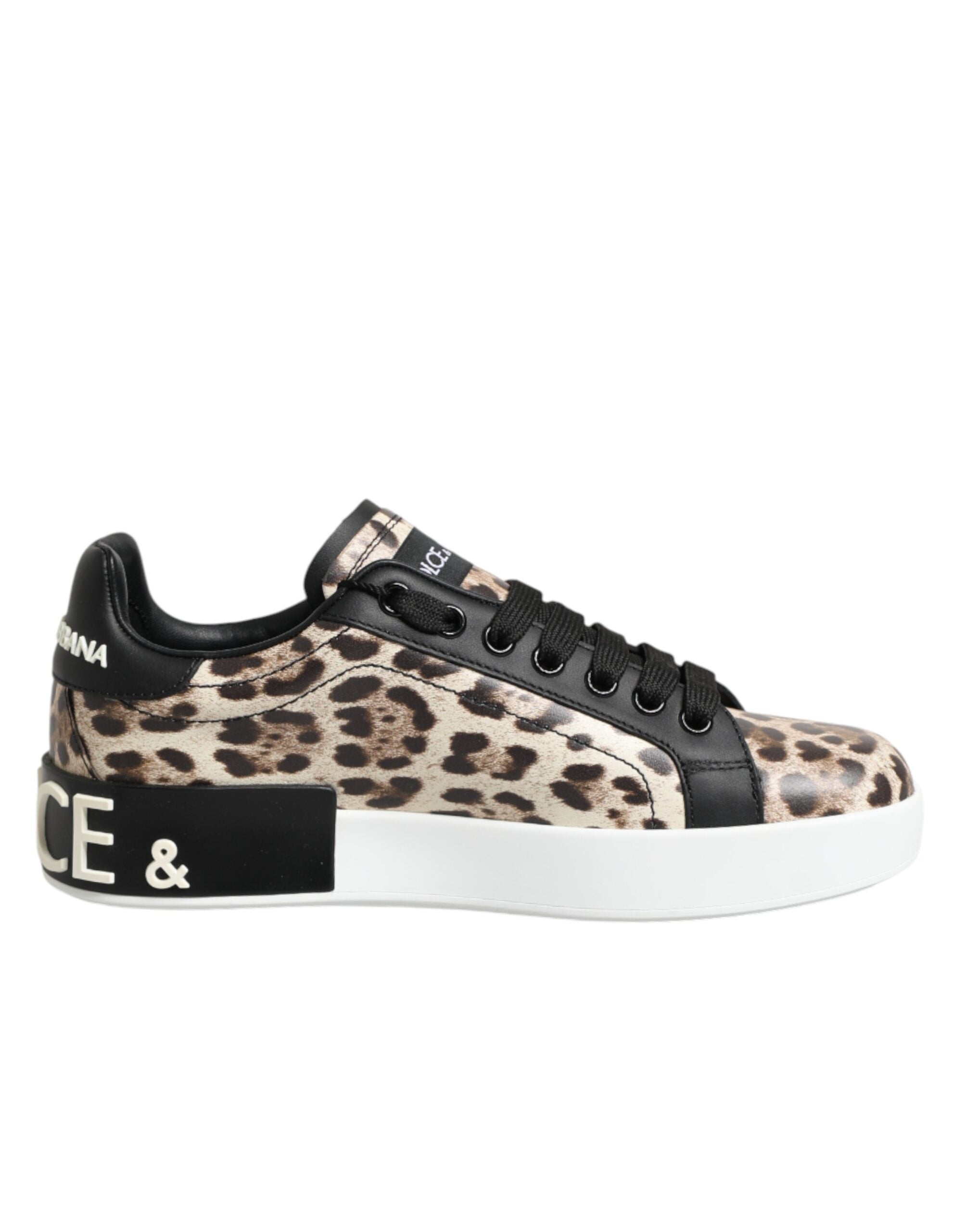 Brown Leather Leopard Low Top Sneakers Shoes