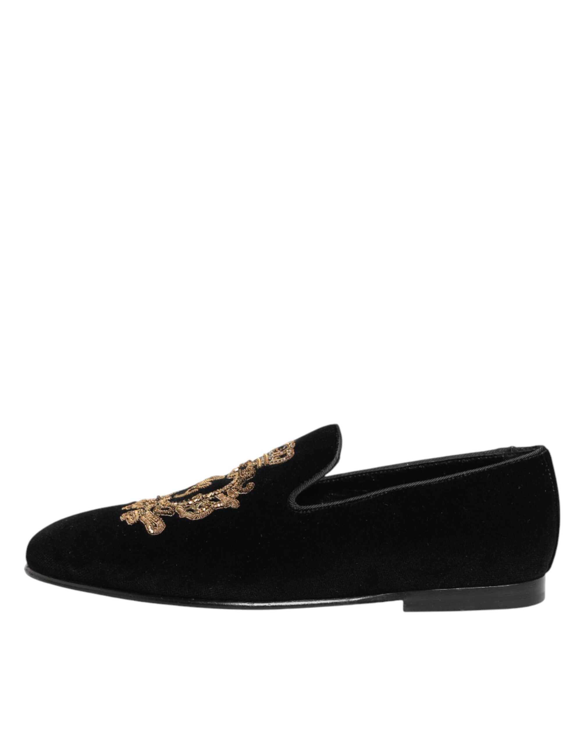Black Velvet Gold Crown Mens Loafers Shoes