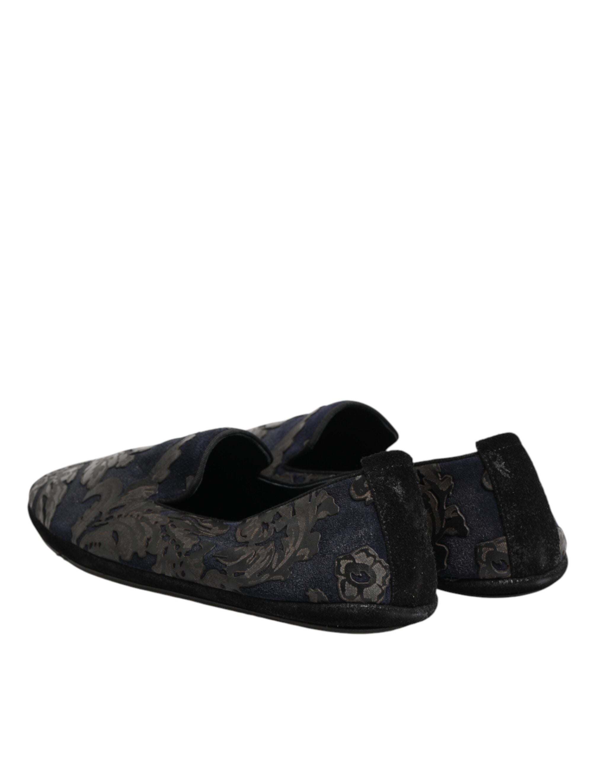 Black Jacquard Leather Slip On Loafers Shoes