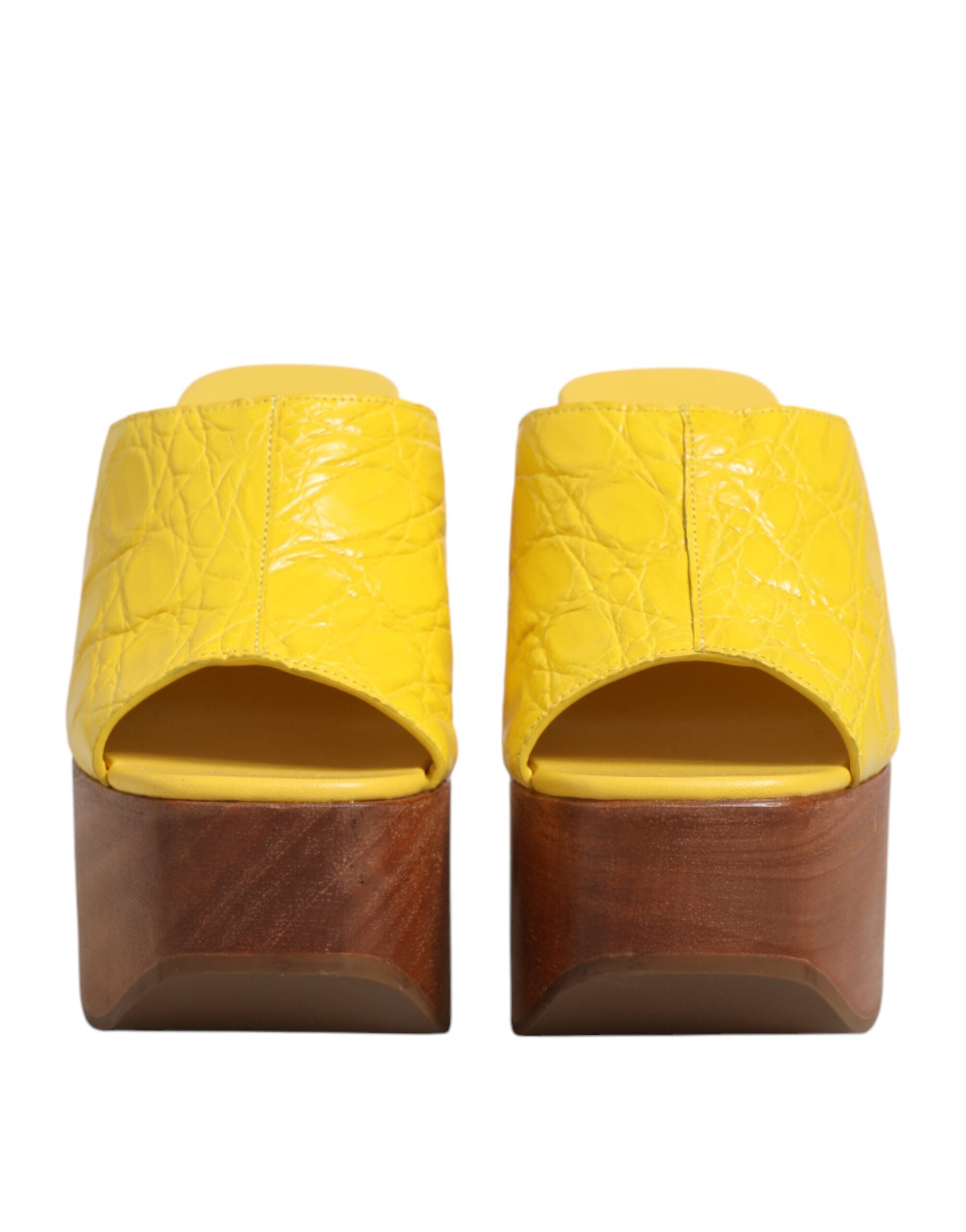 Žluté kožené nazouváky na klínku Wood Mule