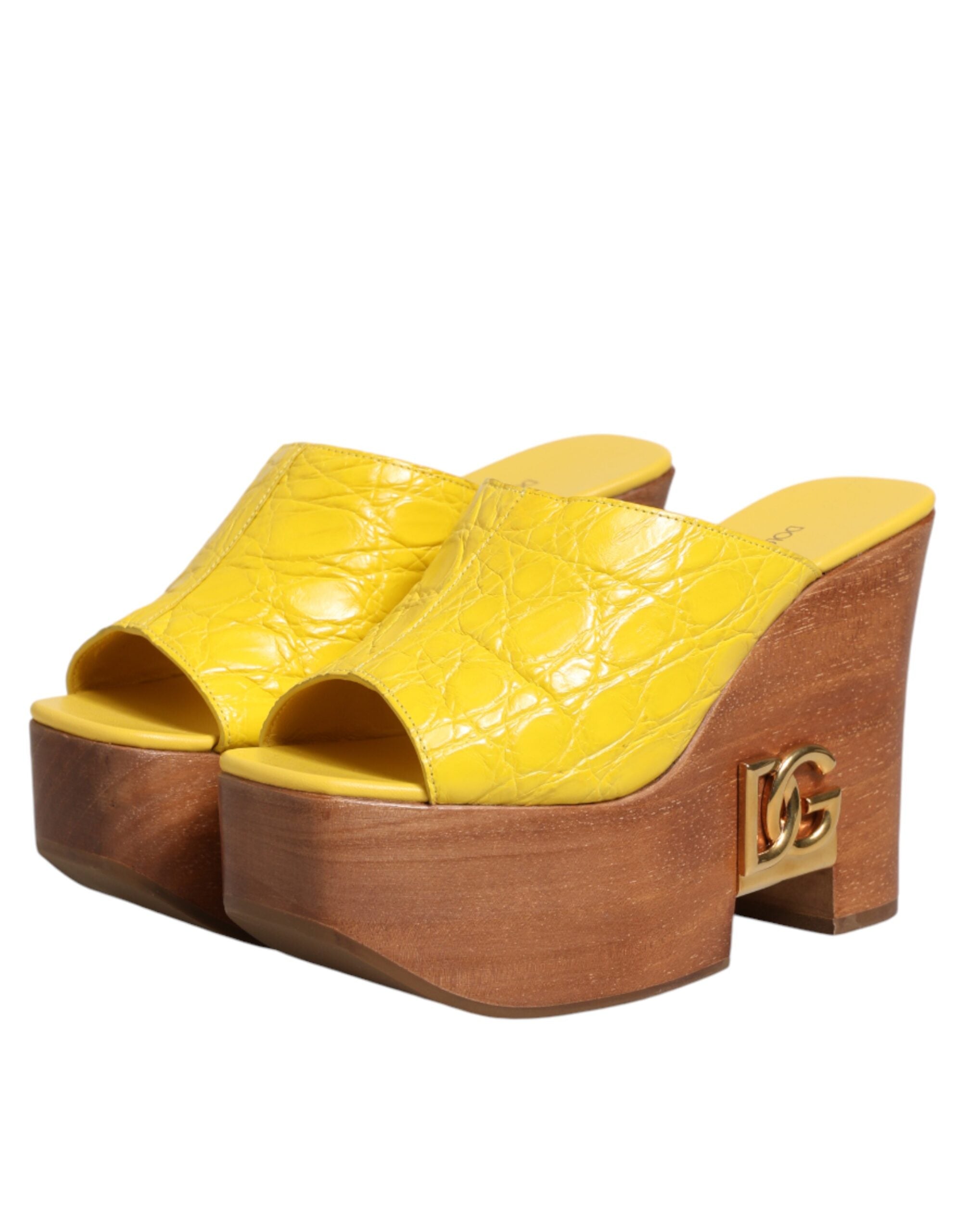 Žluté kožené nazouváky na klínku Wood Mule