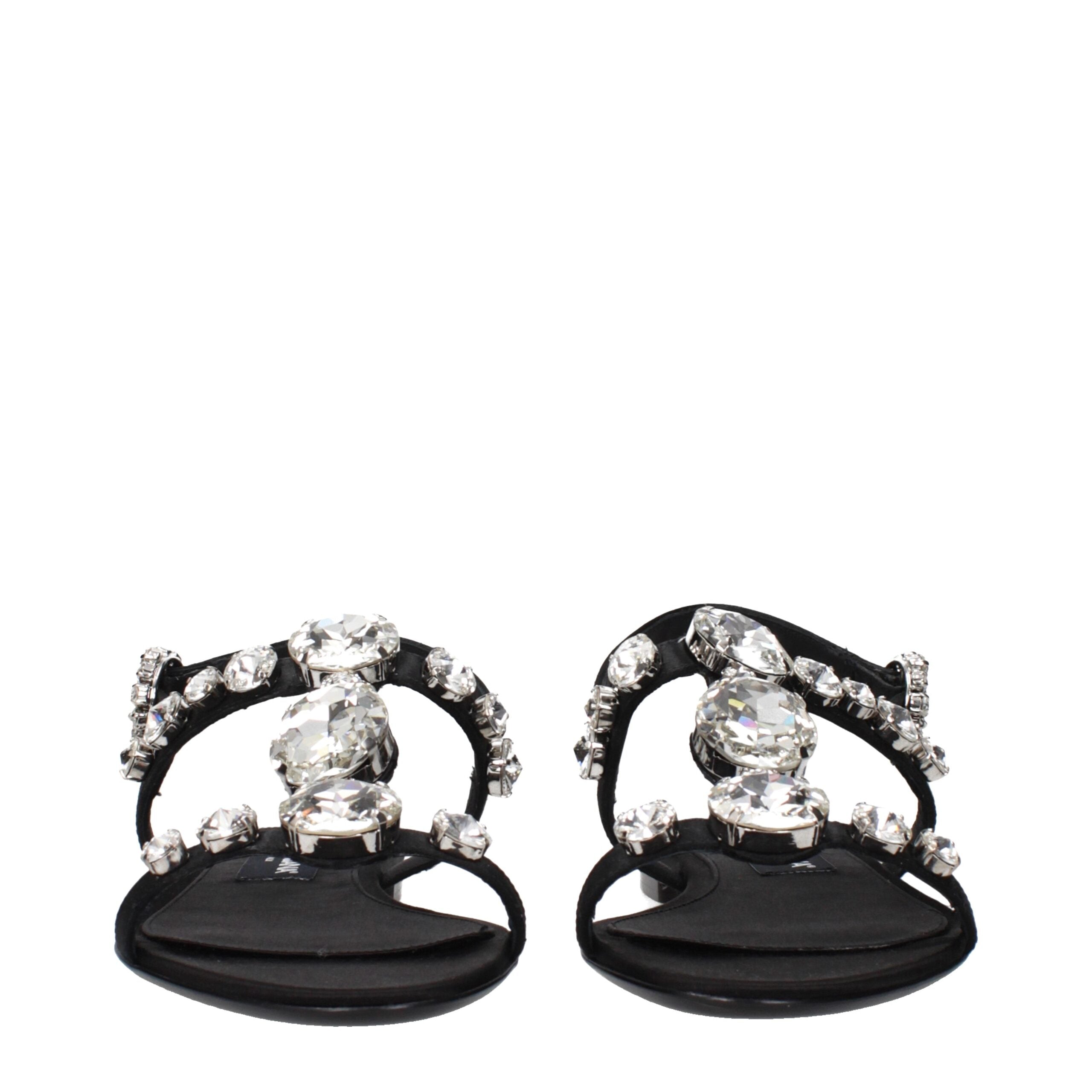 Black Satin Flat Sandals