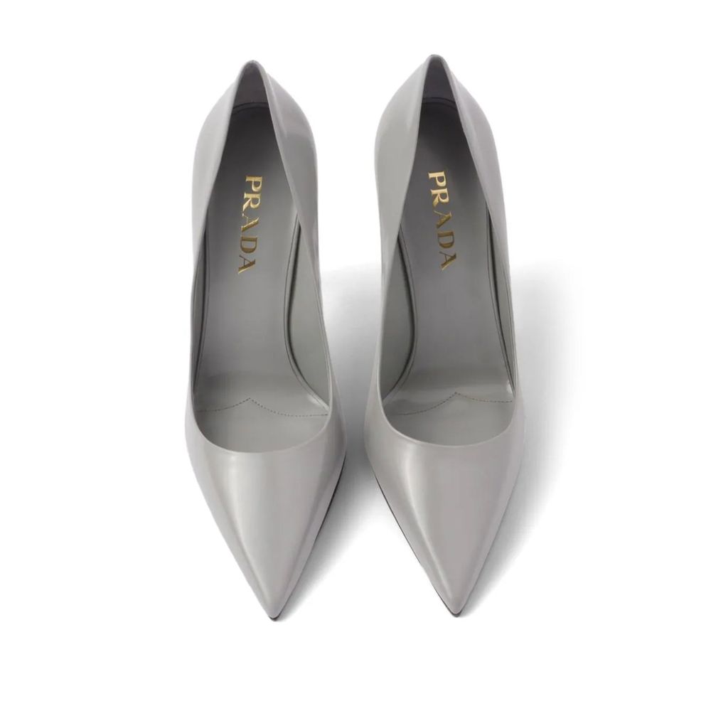 Gray Leather High Heel Pumps