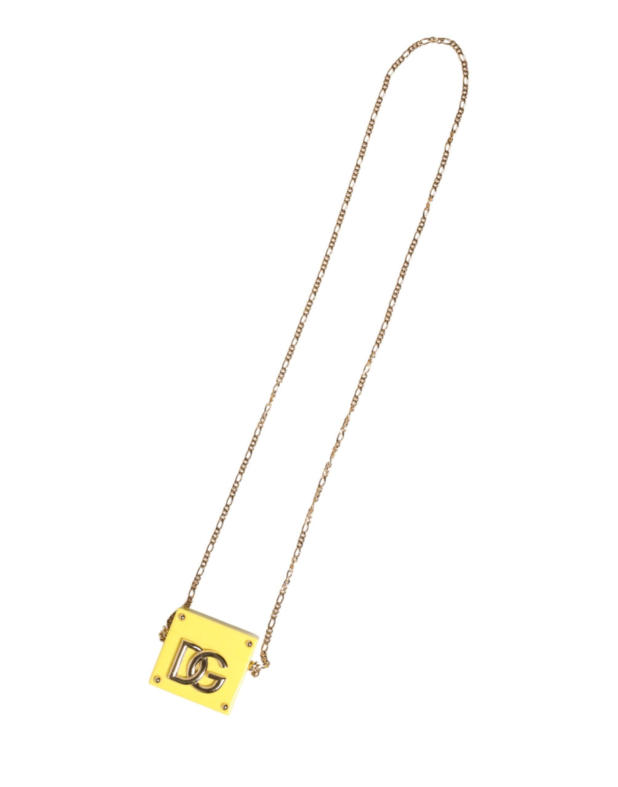 Yellow DG Logo Plaque Cover Gold Chain Airpods Case