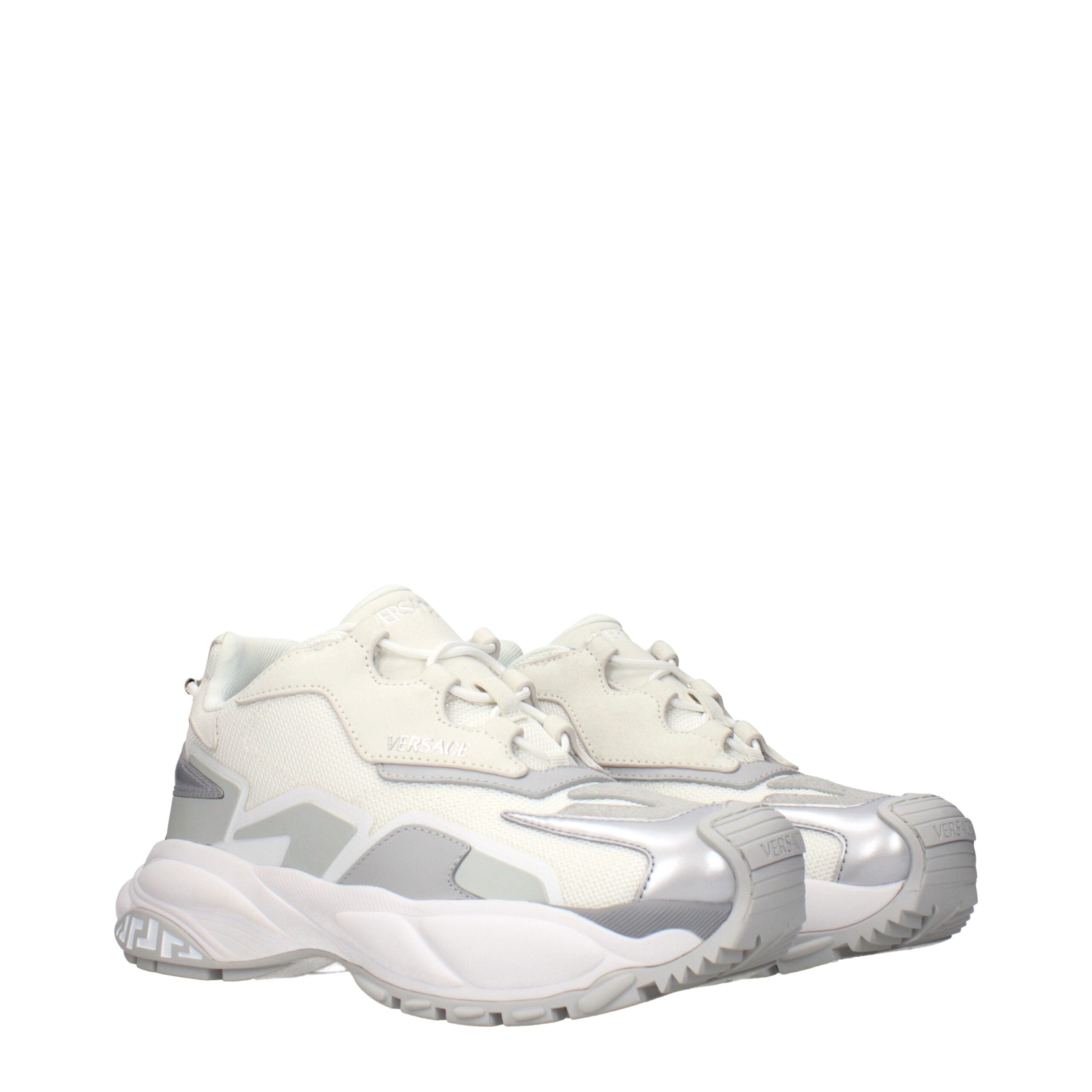 White Fabric Chunky Sneakers