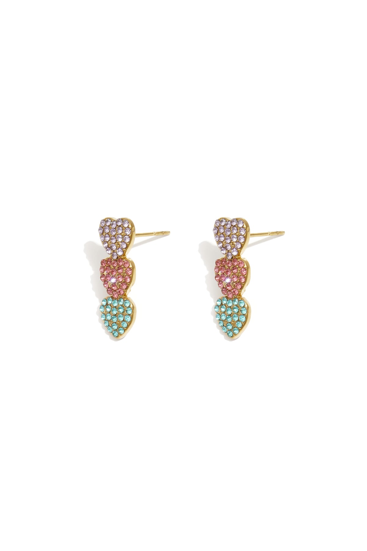 3 hanging heart earrings with stones