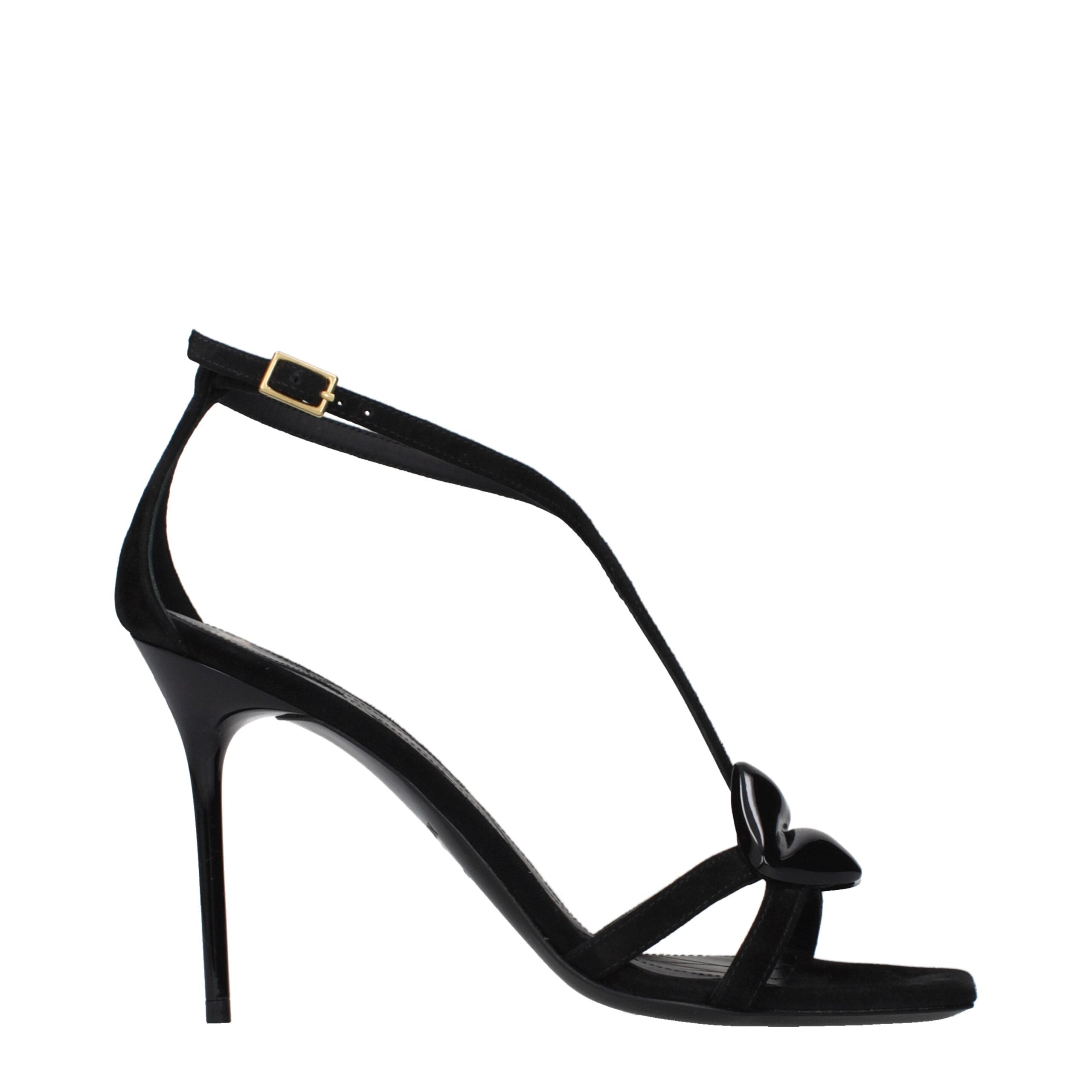 Black Leather Stiletto Heel Sandals