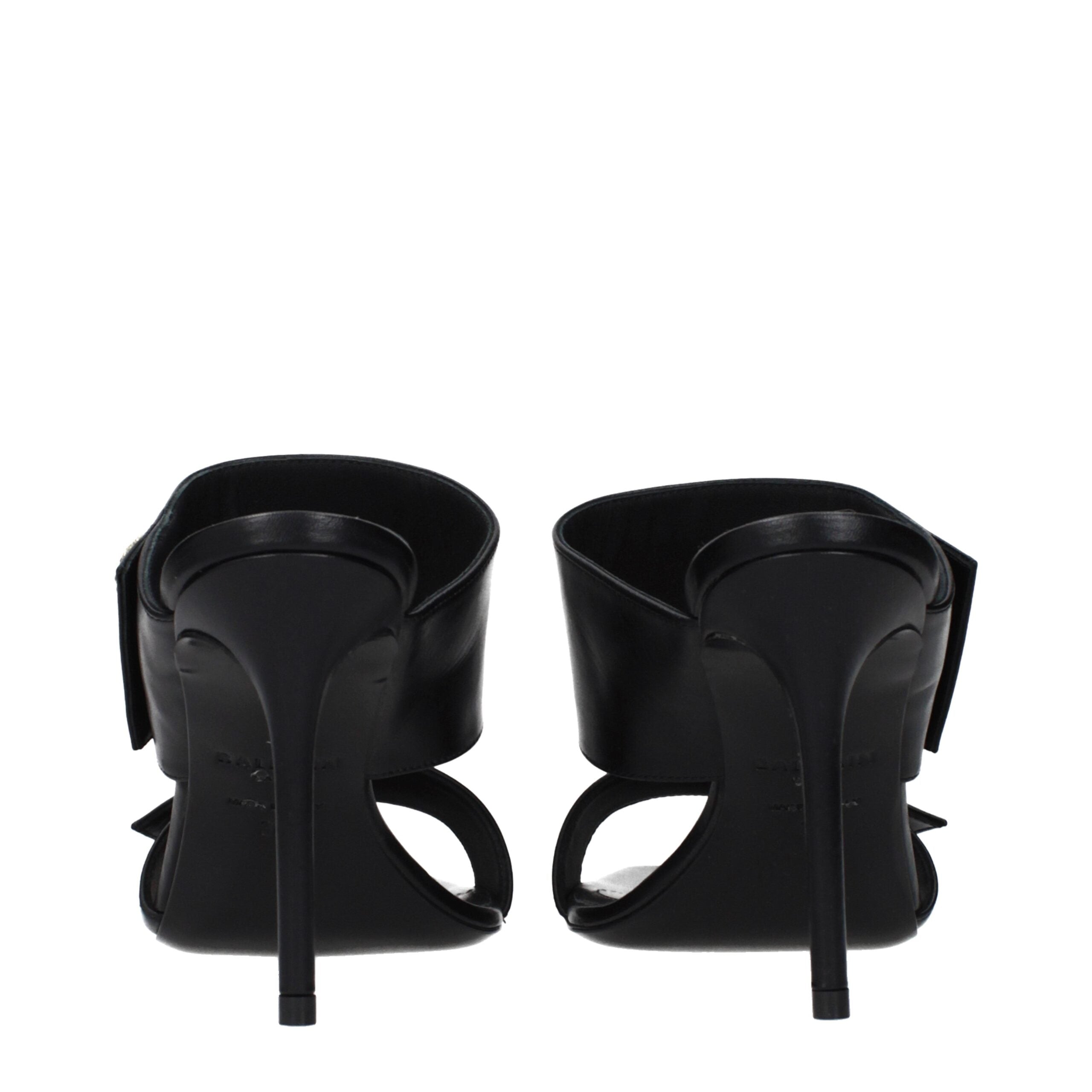 Black Leather Stiletto Heel Sandals