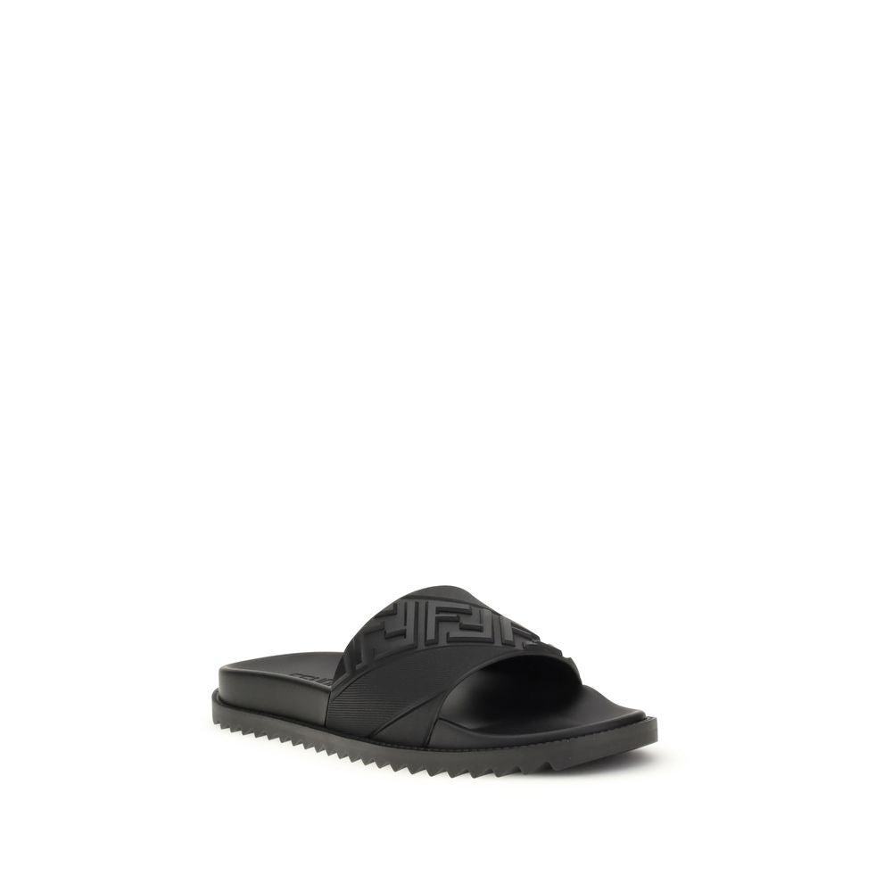 Black Rubber Flat Sandals