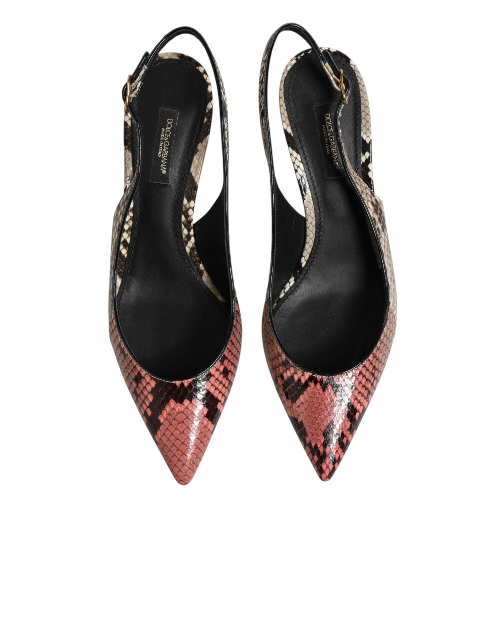 Vícebarevné kožené lodičky na podpatku s páskem přes patu