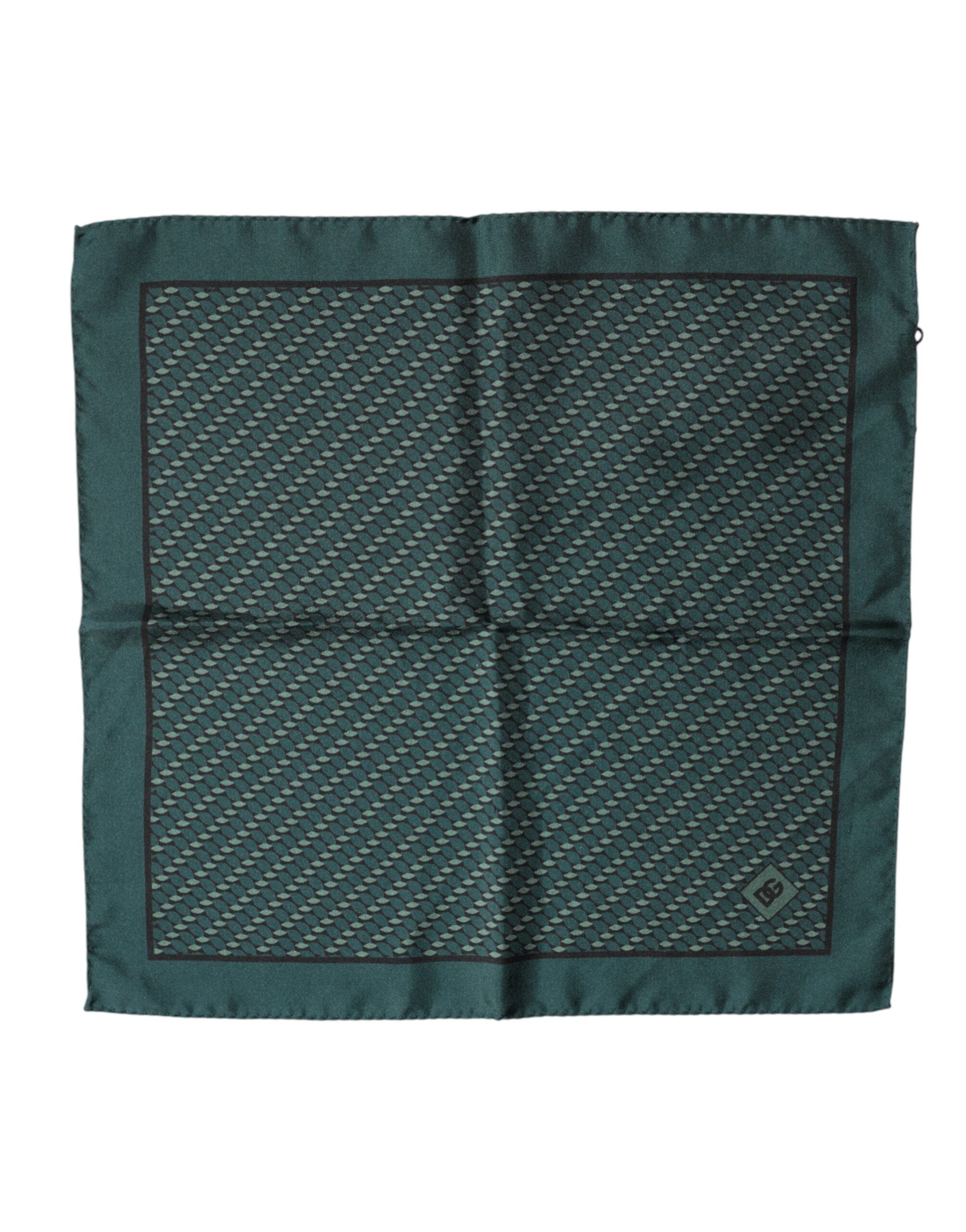 Tmavě zelený hedvábný kapesník se vzorem 32cm x 31cm šátek