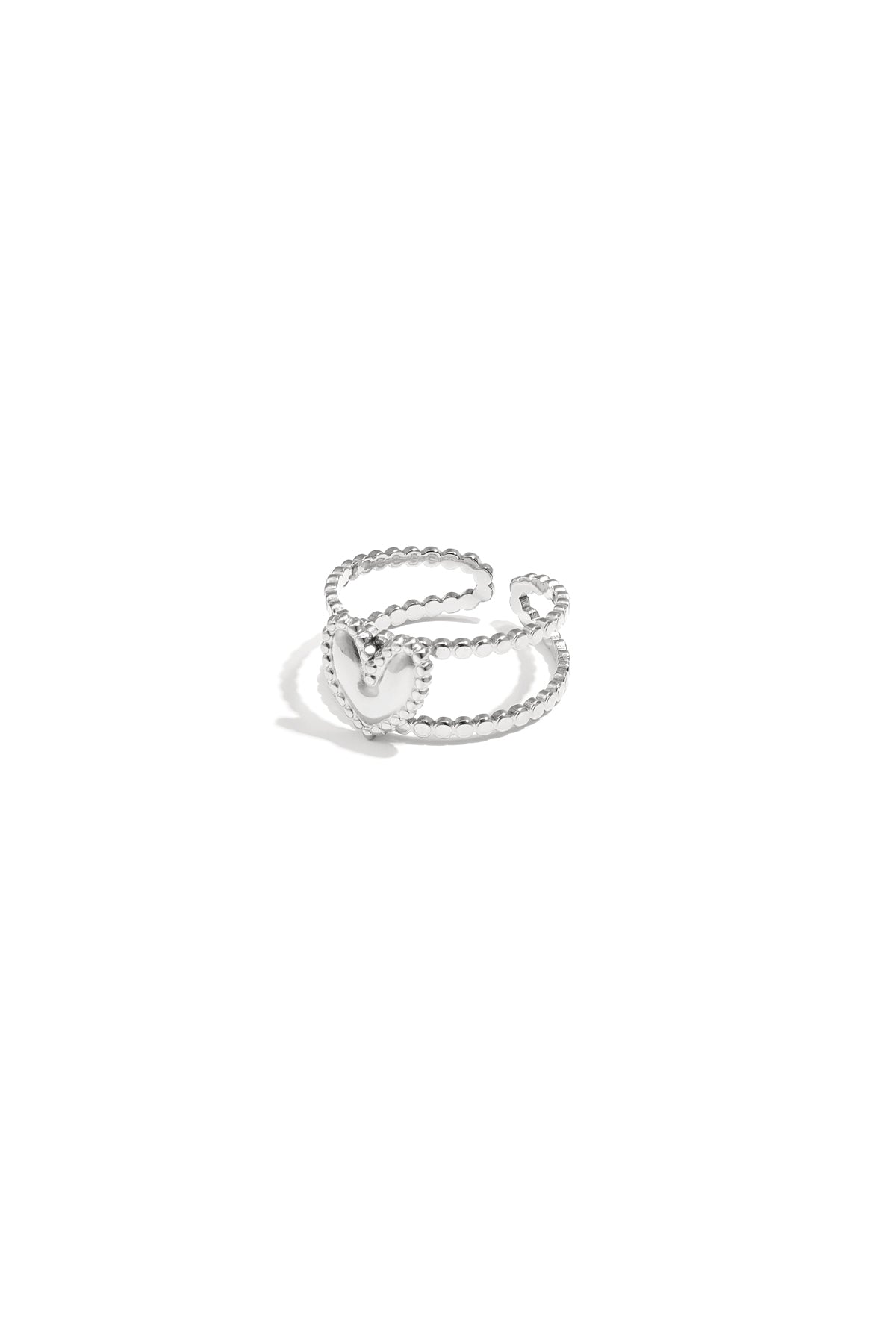 Adjustable double ring with heart