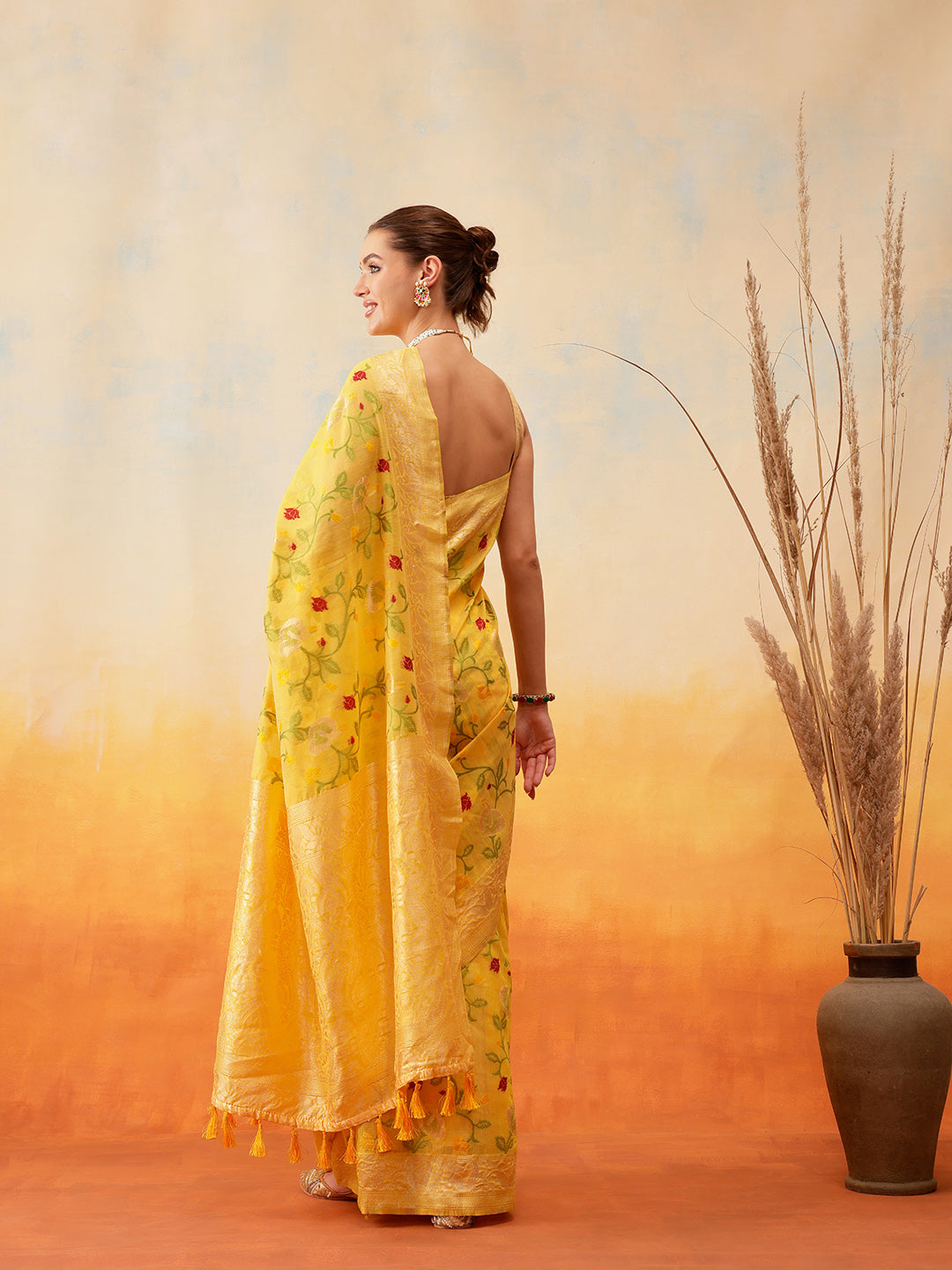 Cotton Jamdani Floral Work Ready to Wear Indian Saree