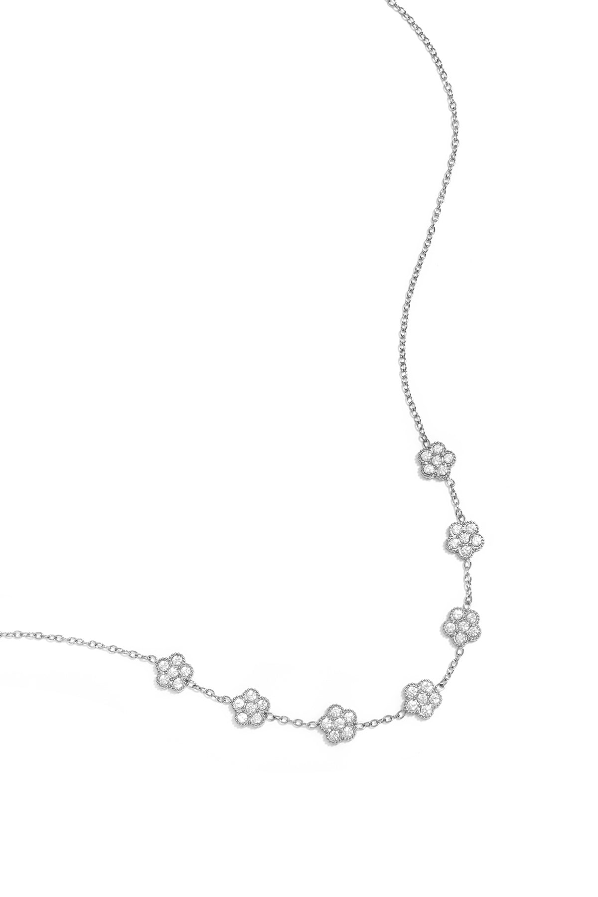 Elegant necklace with zirconia-set flowers