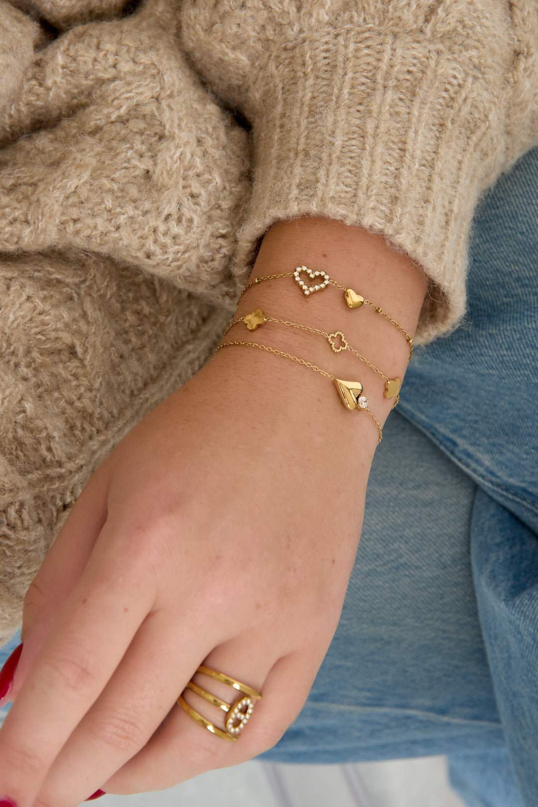 14K Gold Plated Stainless Steel Charm Bracelets Heart Simple Daily Simple Series Women's jewelry