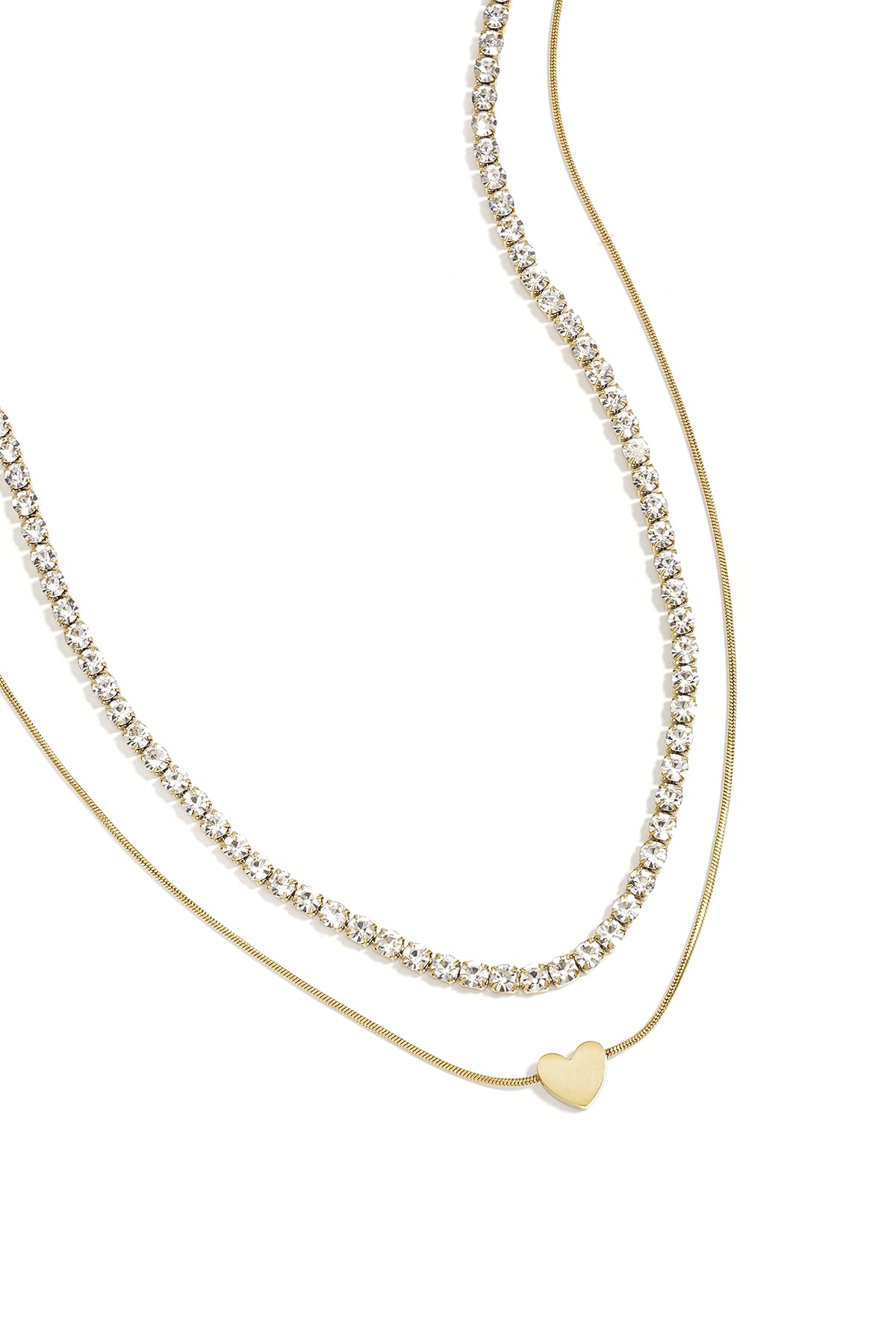 Double chain with minimalist heart and cubic zirconia