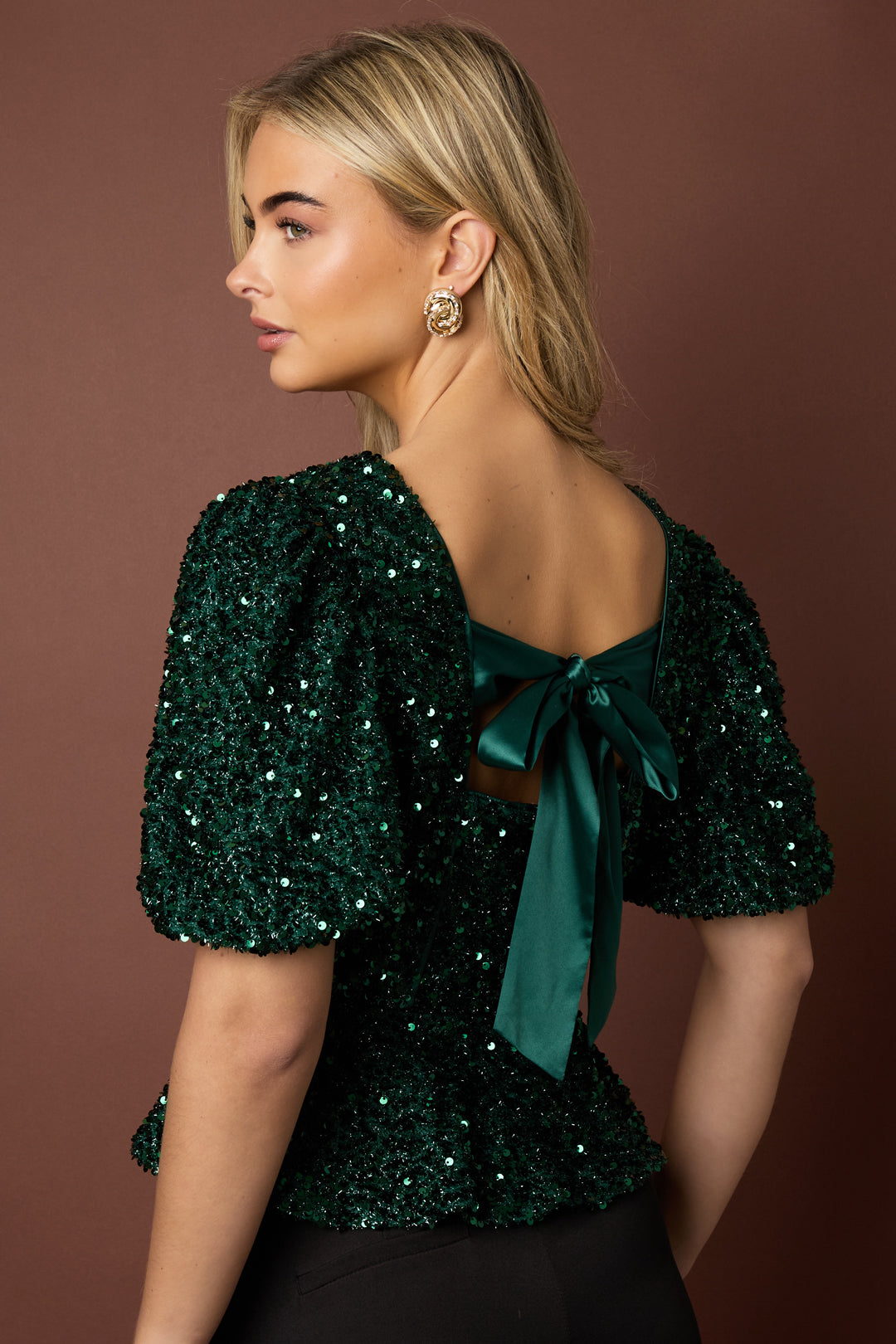 Woven Polyester Fiber Women's Short Sleeve Tops Elegant Sequins