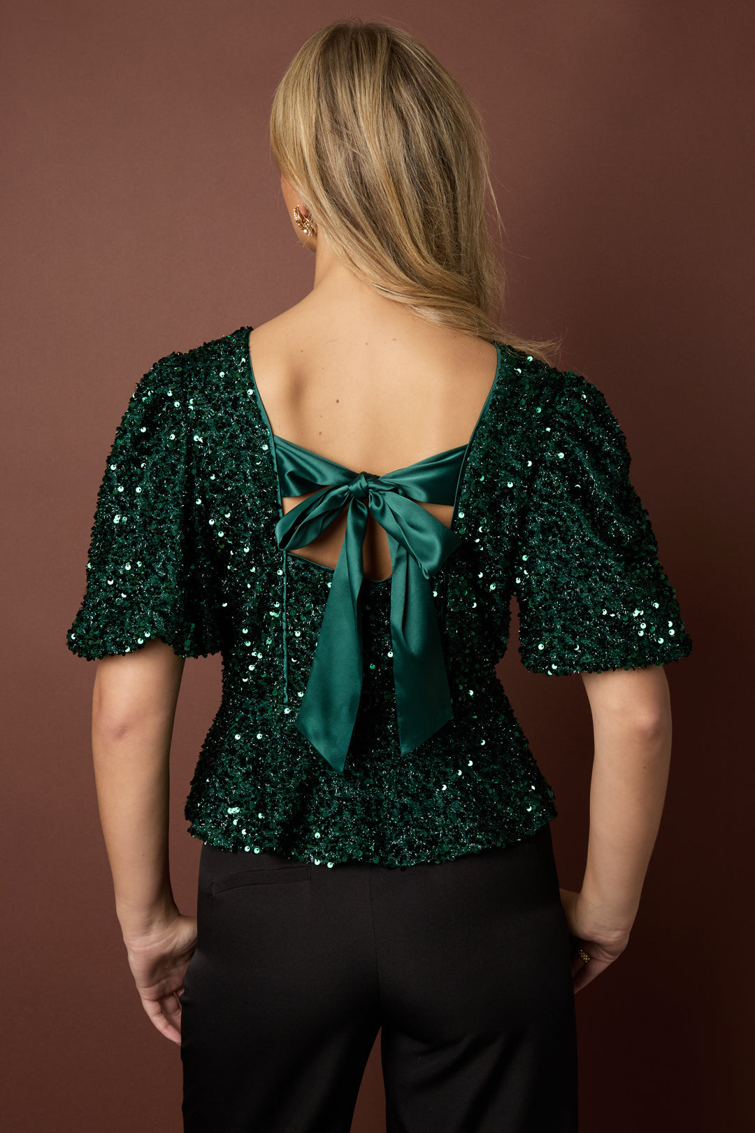 Woven Polyester Fiber Women's Short Sleeve Tops Elegant Sequins