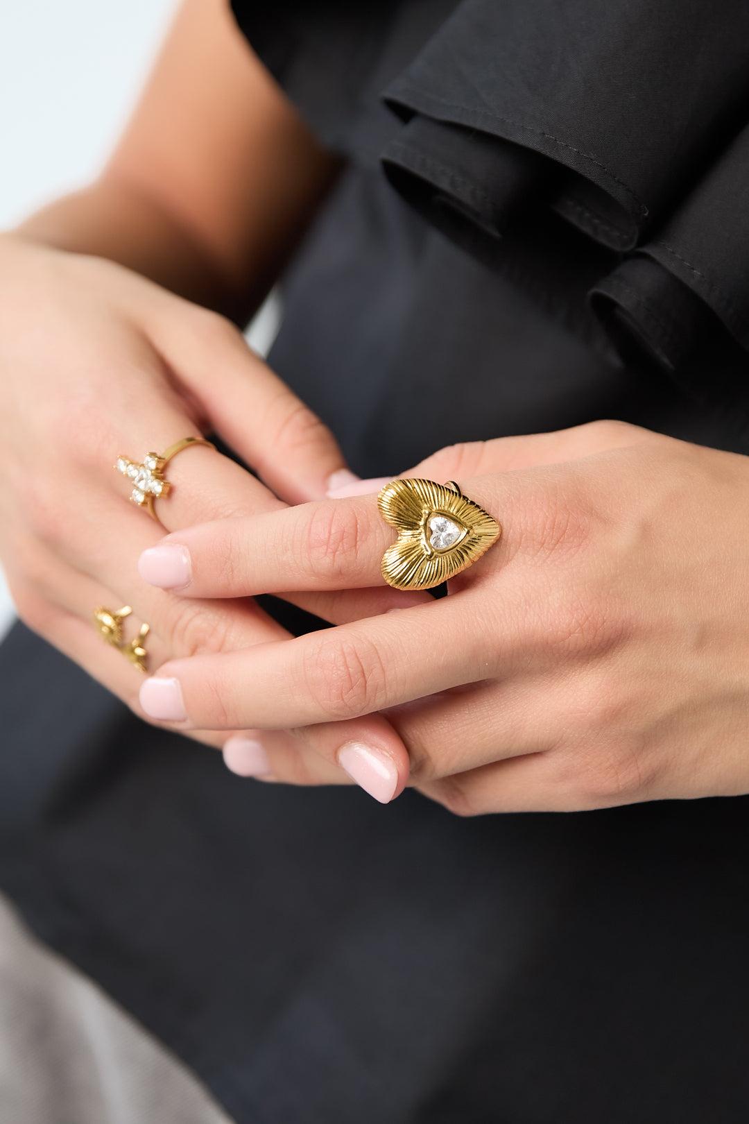 14K Gold Plated Stainless Steel Statement Rings Heart Simple Daily Simple Series Women's jewelry