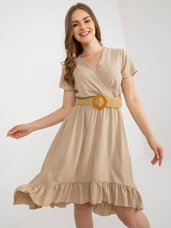 Beige asymmetrical dress with ruffle